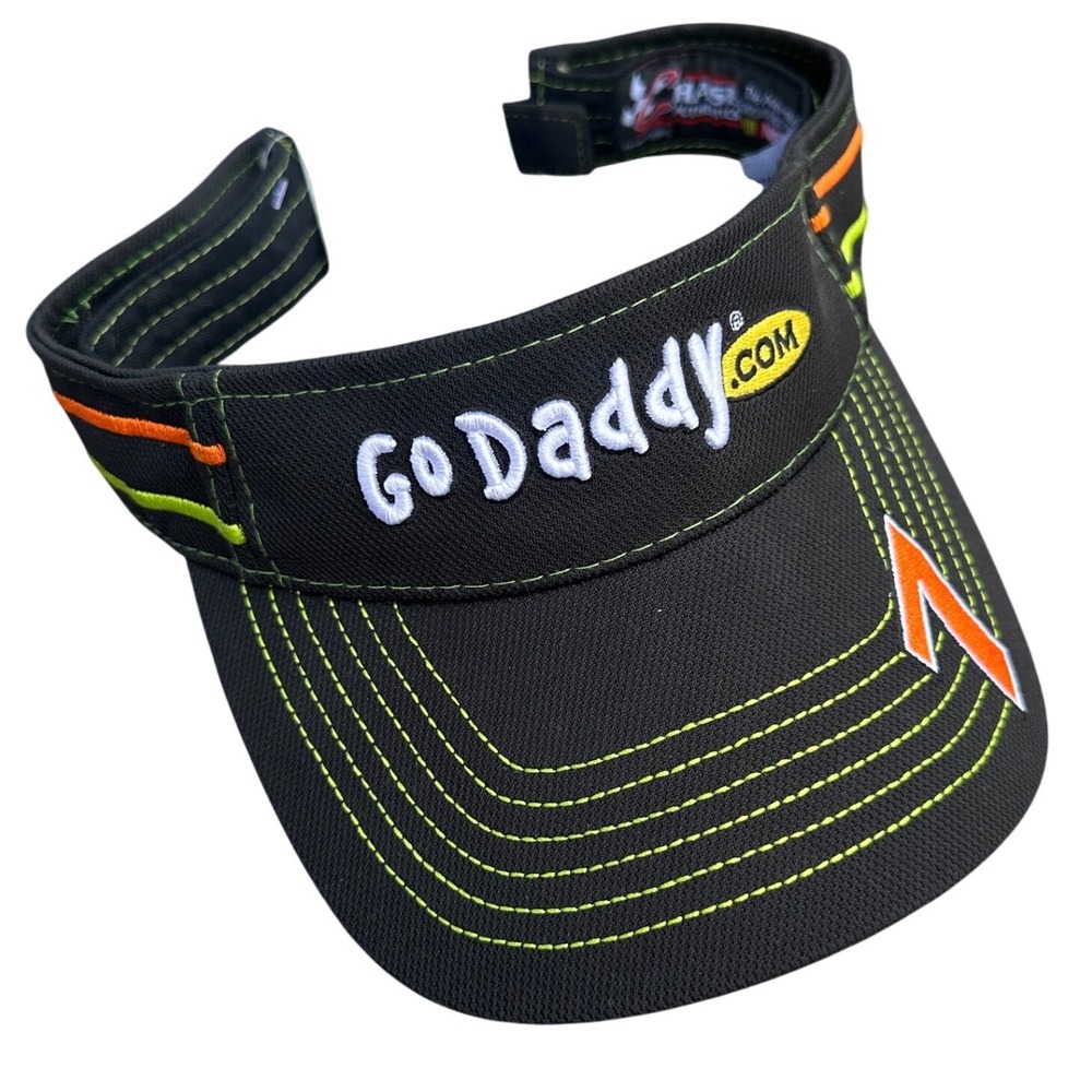Chase Authentics NASCAR GoDaddy.com Visor Hat Black Neon Green Orange NWT
